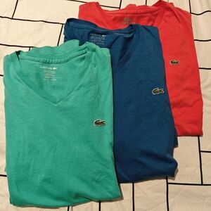 3 Lacoste Short Sleeved Pima Cotton V-neck T-shirts Men's Size 7 XXL